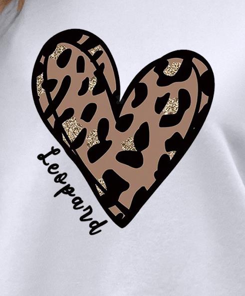 leopard heart print sweatshirt, leopard heart print sweatshirt casual long sleeve crew neck sweatshirt womens clothing details 2