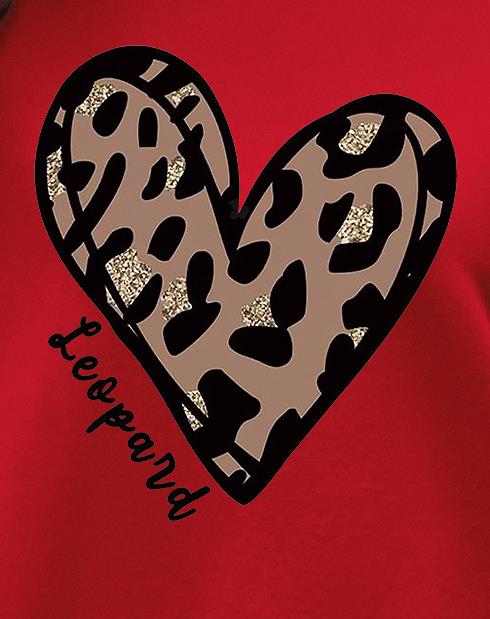 leopard heart print sweatshirt, leopard heart print sweatshirt casual long sleeve crew neck sweatshirt womens clothing details 8