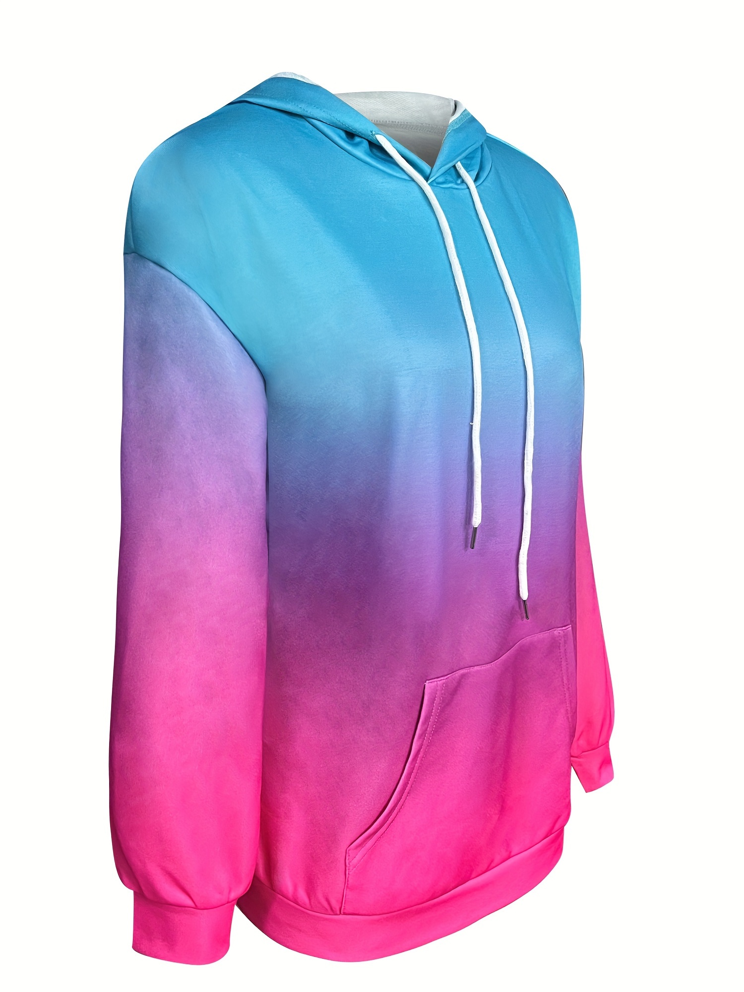 ombre drawstring hoodie casual long sleeve kangaroo pocket sweatshirt womens clothing details 2