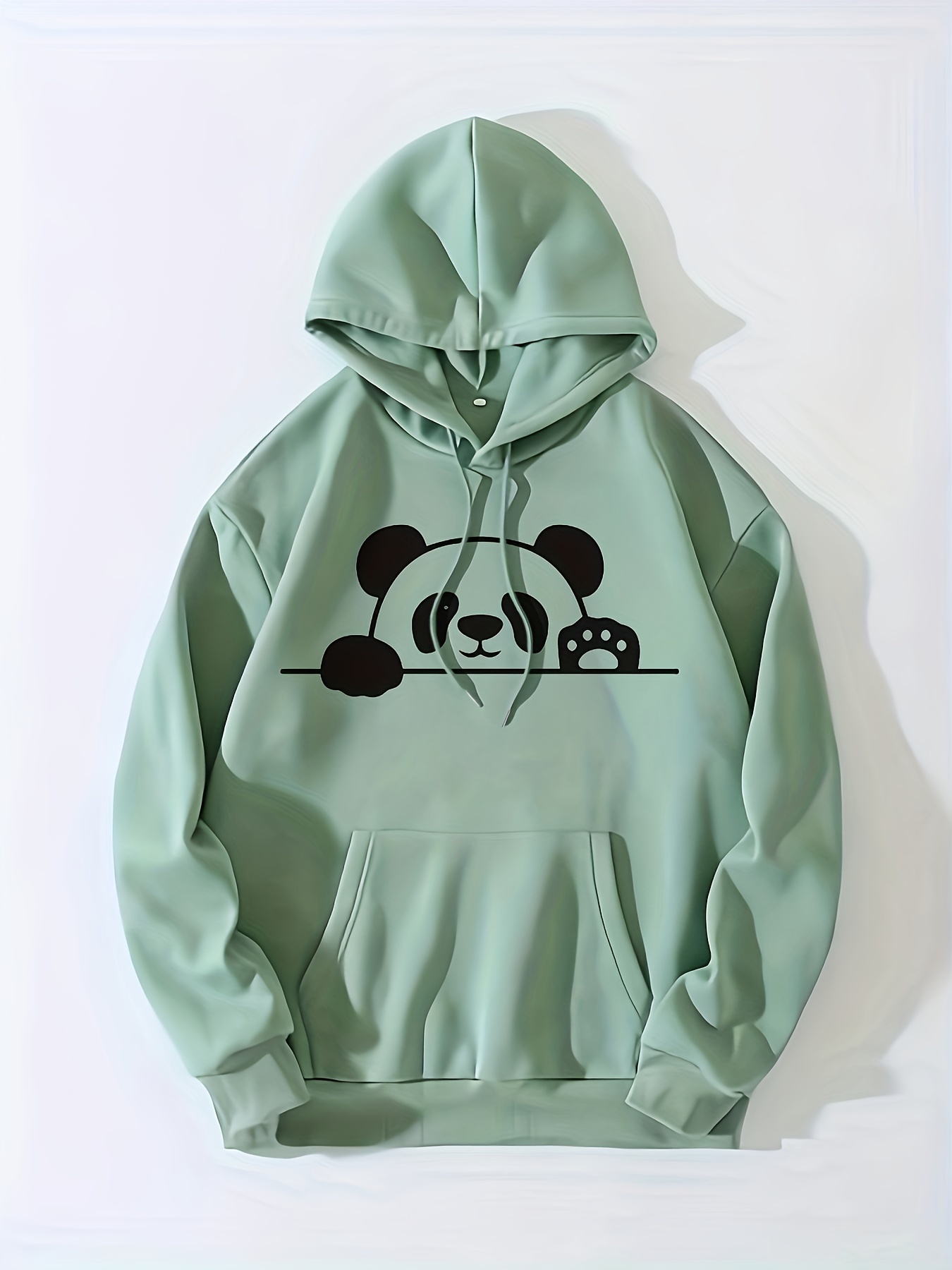 panda print kangaroo pocket hoodie casual long sleeve drawstring hoodie sweatshirt womens clothing details 7