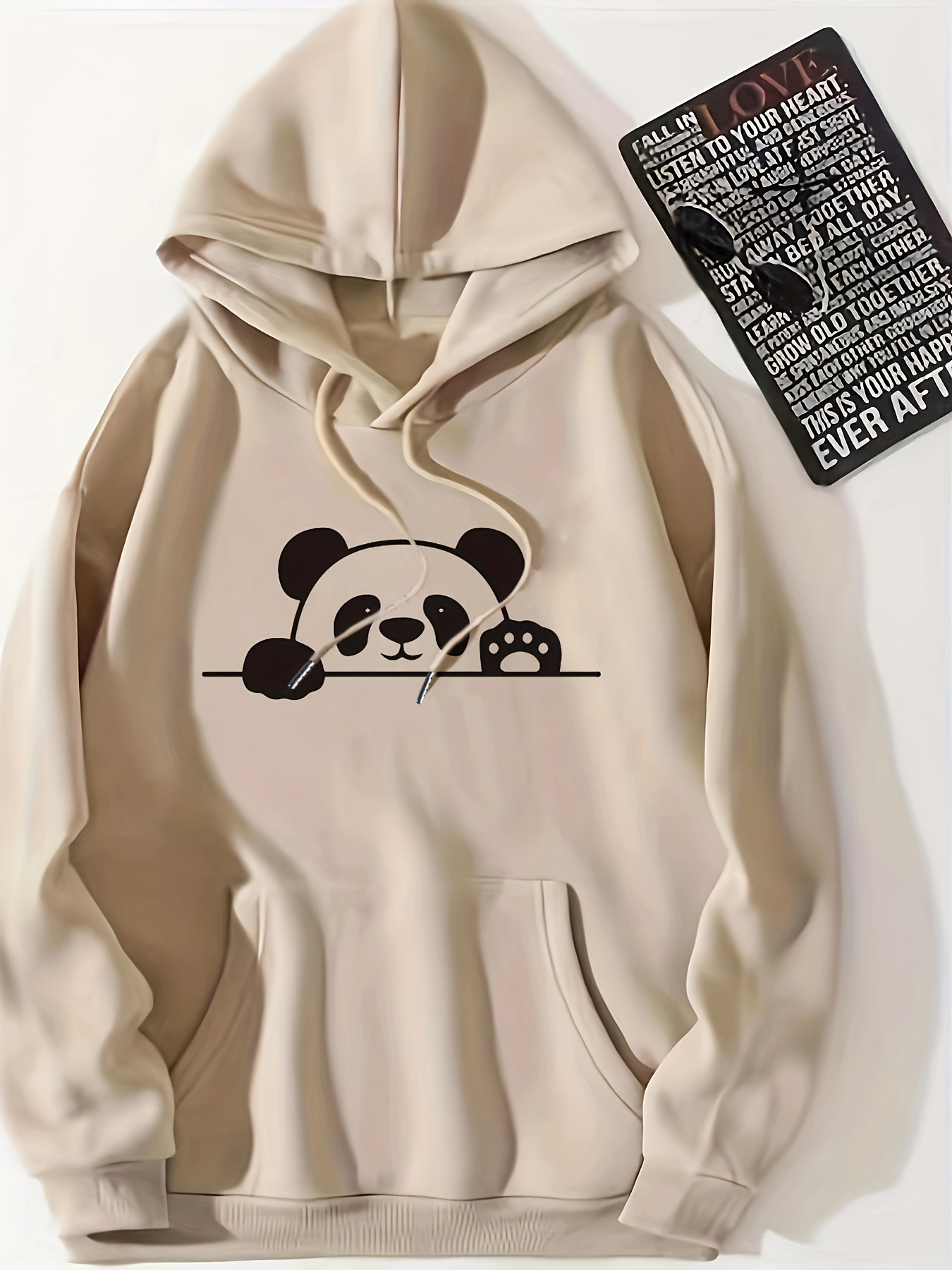 panda print kangaroo pocket hoodie casual long sleeve drawstring hoodie sweatshirt womens clothing details 12