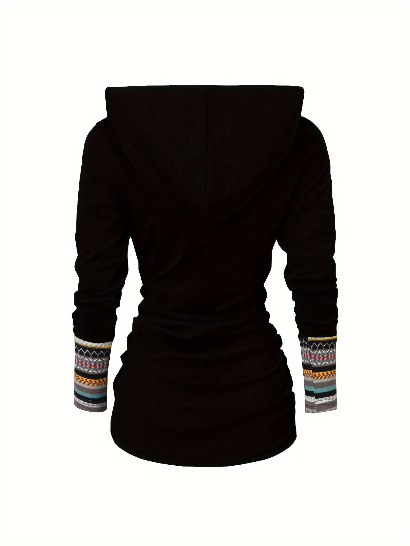 stripe splicing button decor hoodie casual long sleeve hoodie womens clothing details 2