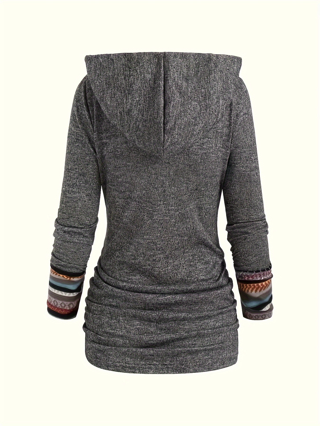 stripe splicing button decor hoodie casual long sleeve hoodie womens clothing details 5