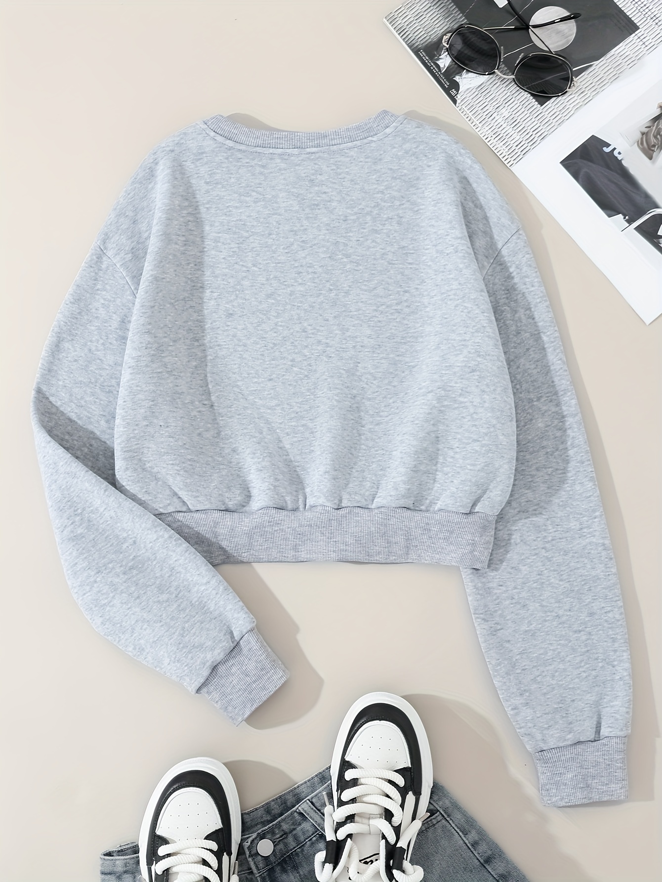 solid color pullover sweatshirt casual long sleeve crew neck sweatshirt for fall winter womens clothing details 8