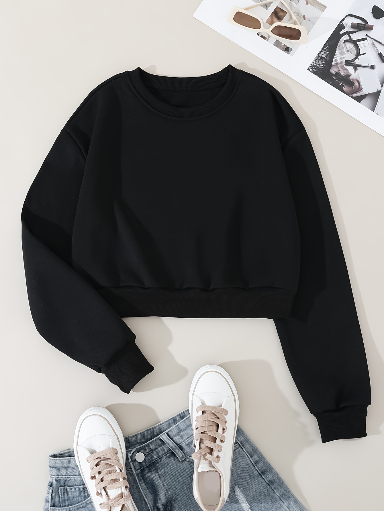 solid color pullover sweatshirt casual long sleeve crew neck sweatshirt for fall winter womens clothing details 11