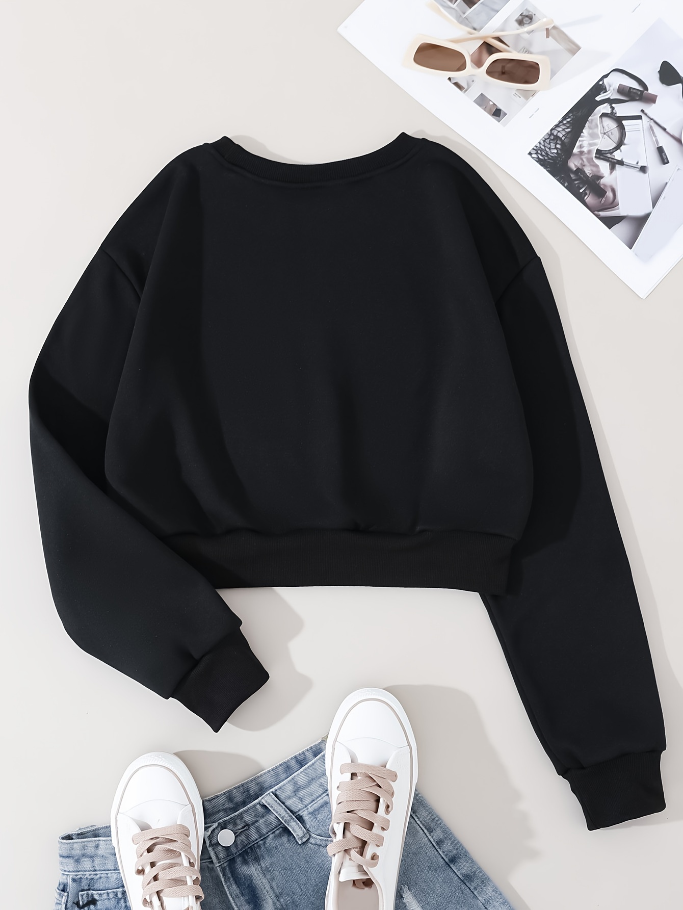 solid color pullover sweatshirt casual long sleeve crew neck sweatshirt for fall winter womens clothing details 12