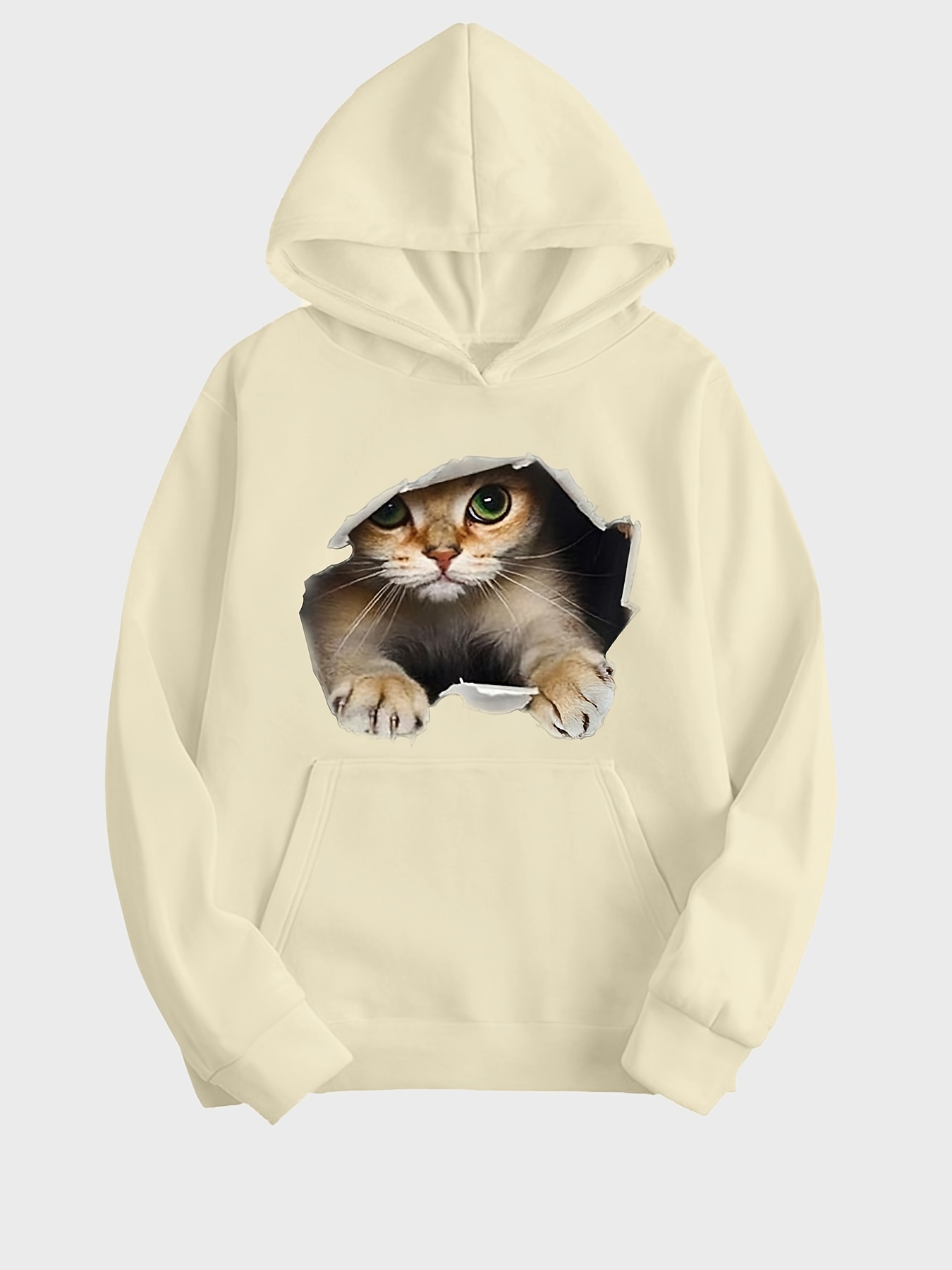 cute cat print kangaroo pocket hoodie casual long sleeve hoodies sweatshirt womens clothing details 1