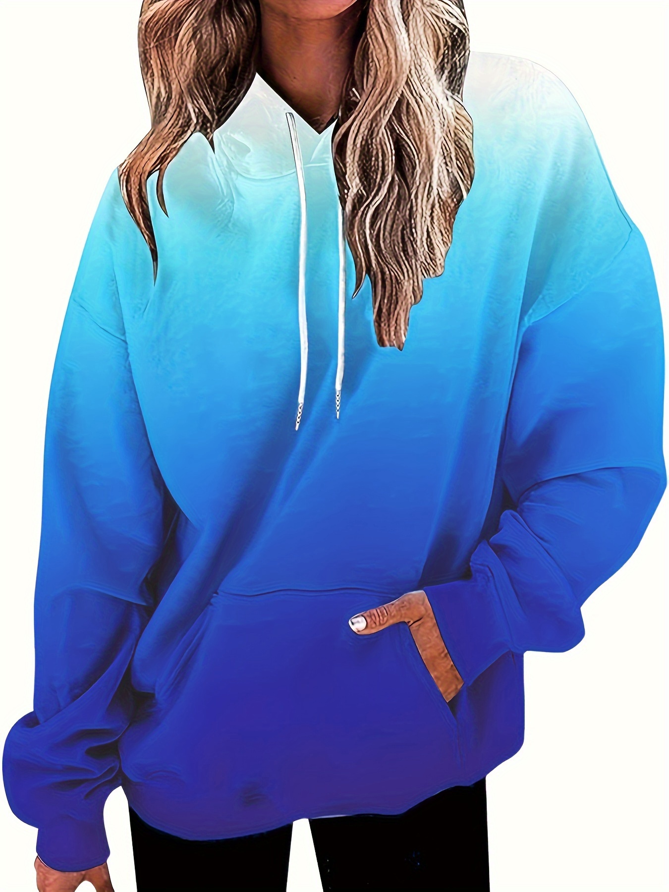 ombre drawstring hoodie casual long sleeve kangaroo pocket sweatshirt womens clothing details 8