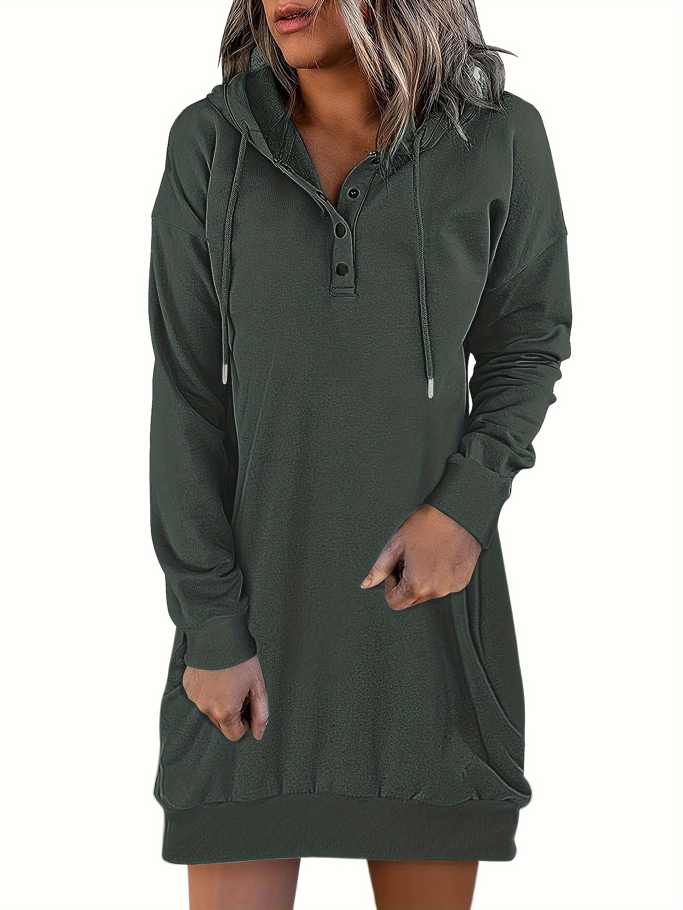 button front pullover drawstring hoodie casual long sleeve thigh length hoodie sweatshirt womens clothing details 3