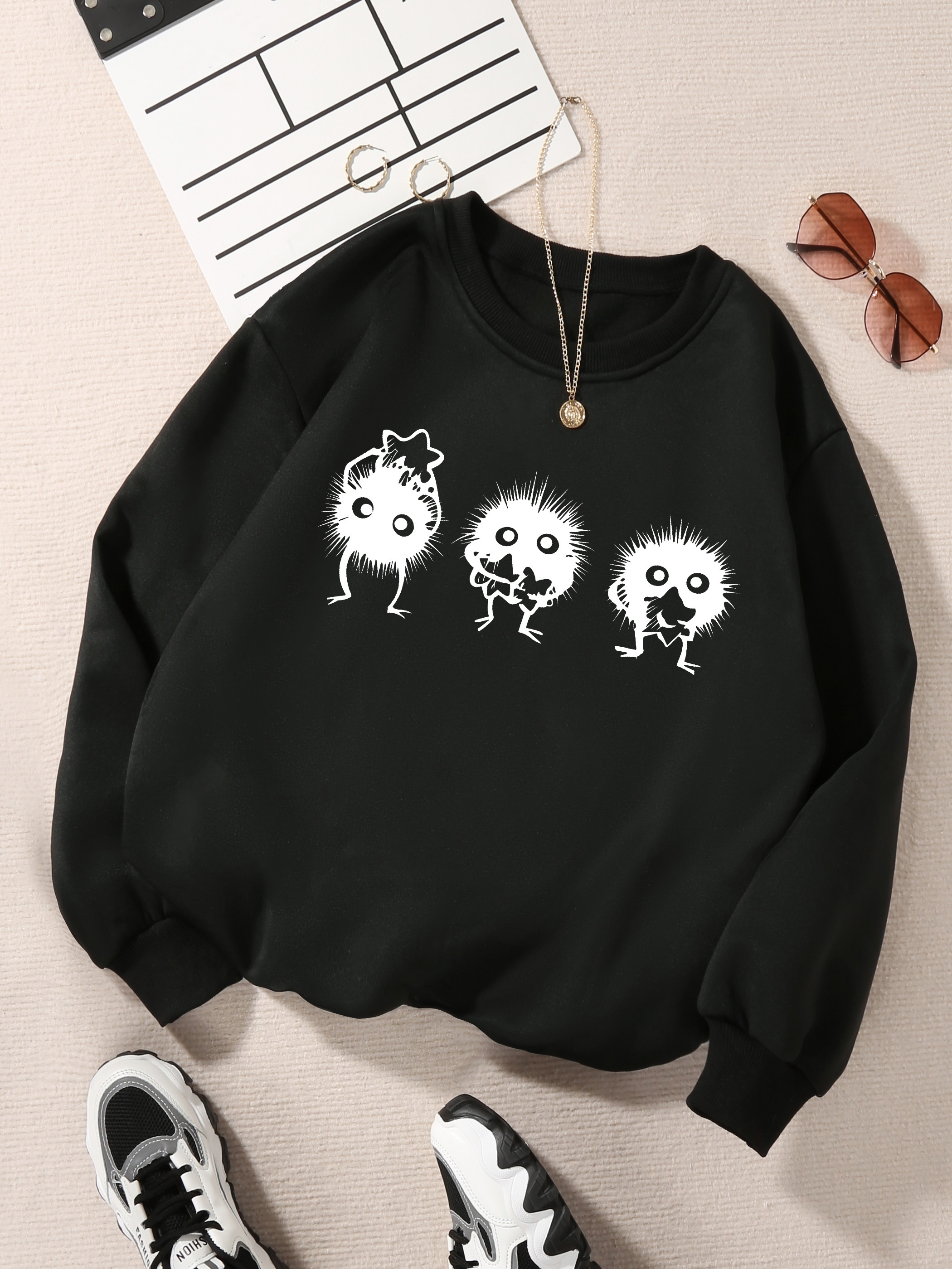 cartoon character print pullover sweatshirt casual long sleeve crew neck sweatshirt for fall winter womens clothing details 5