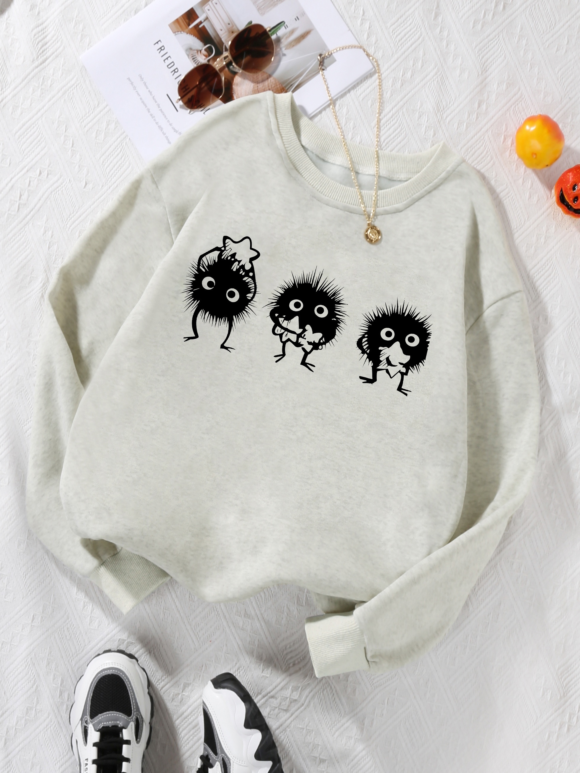 cartoon character print pullover sweatshirt casual long sleeve crew neck sweatshirt for fall winter womens clothing details 10