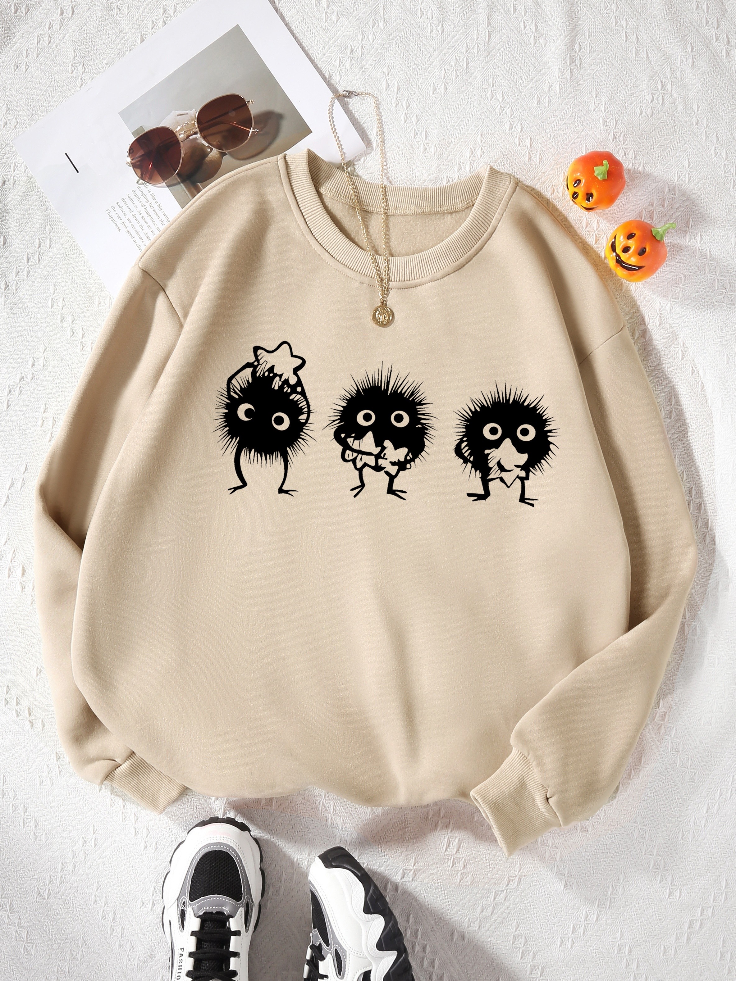 cartoon character print pullover sweatshirt casual long sleeve crew neck sweatshirt for fall winter womens clothing details 16