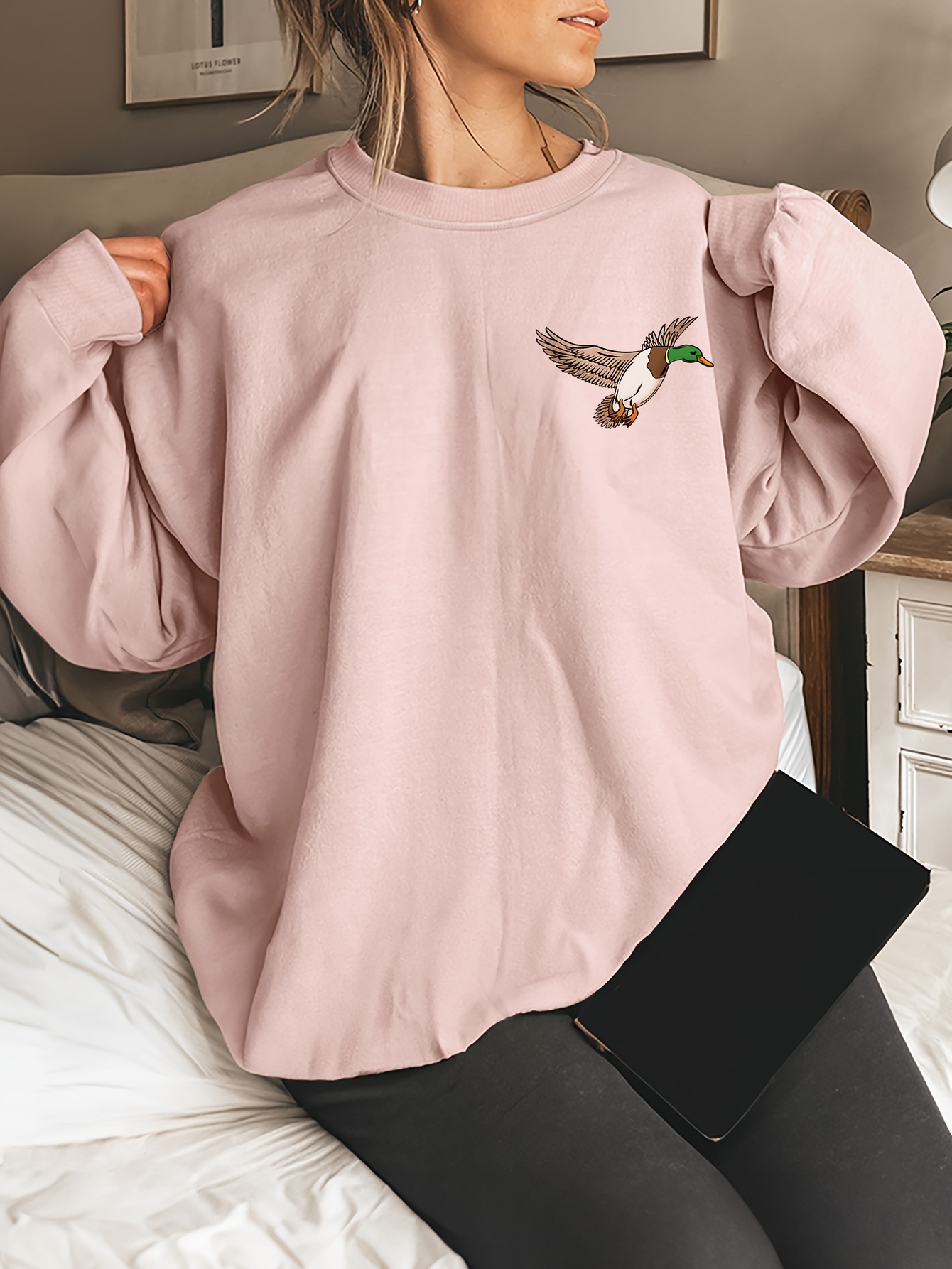 animal letter print pullover sweatshirt casual long sleeve crew neck sweatshirt for fall winter womens clothing details 1