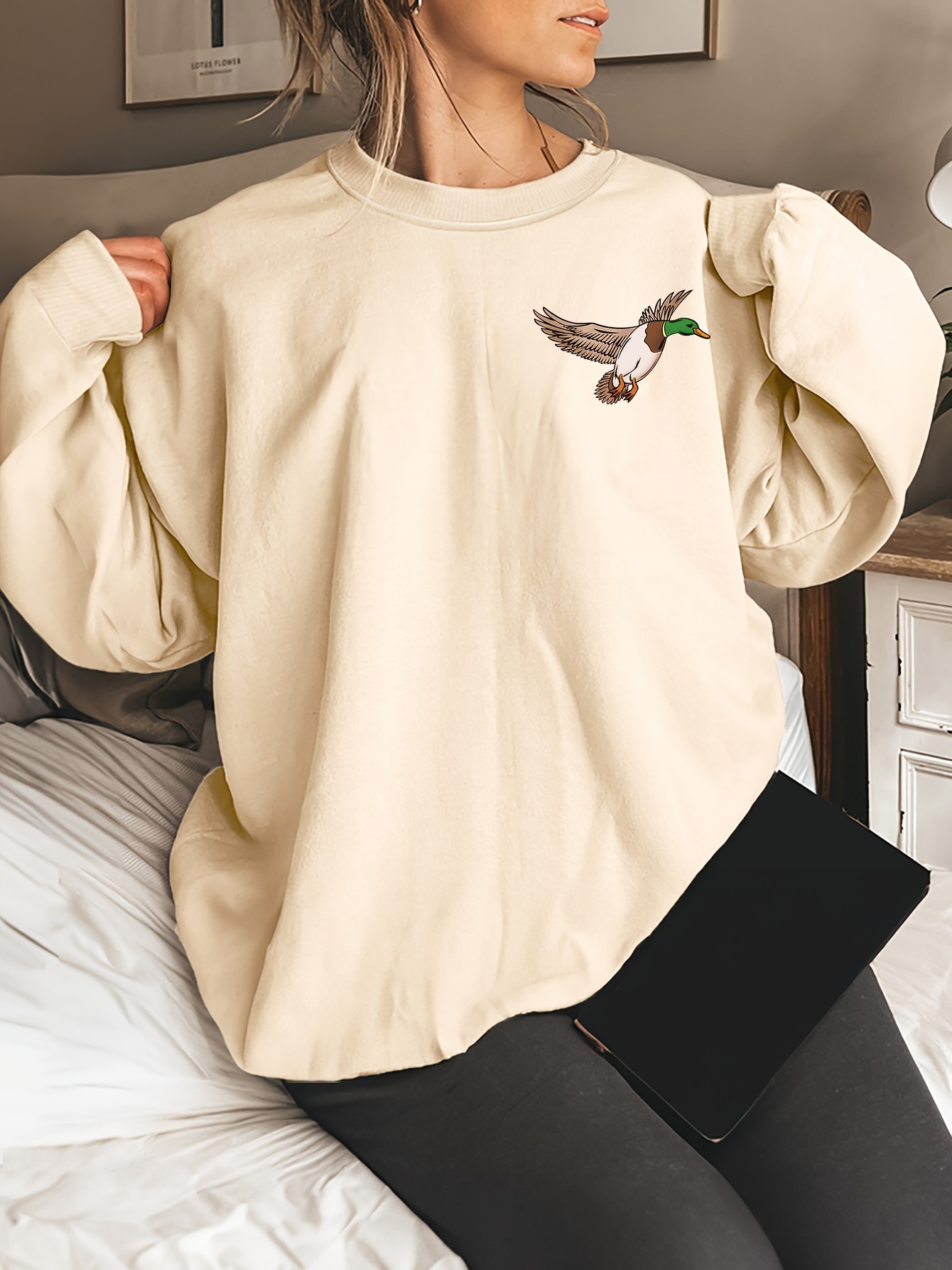 animal letter print pullover sweatshirt casual long sleeve crew neck sweatshirt for fall winter womens clothing details 10