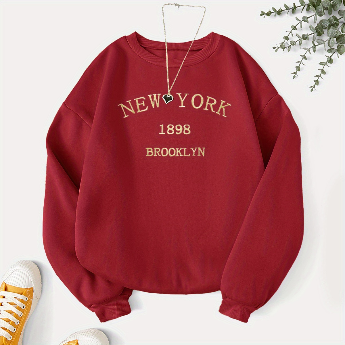 new york print sweatshirt casual long sleeve crew neck sweatshirt womens clothing details 0