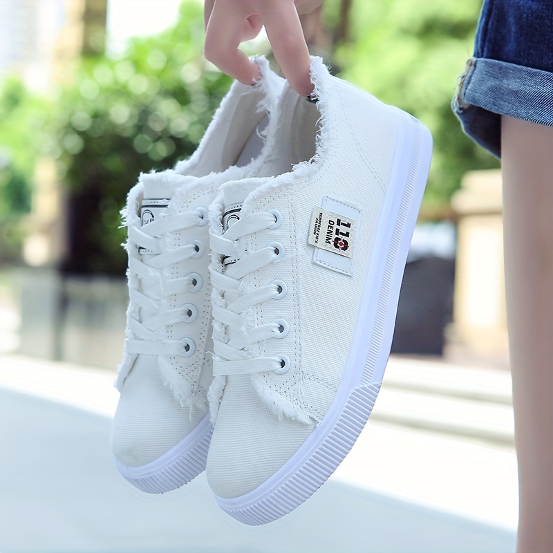 womens casual canvas shoes classic solid color lace up flat shoes comfortable lightweight walking shoes details 6