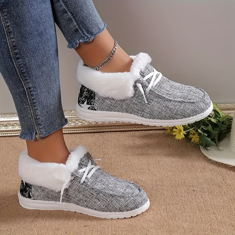 womens stars pattern fuzzy loafers soft sole platform plush lined cozy shoes winter non slip plush canvas shoes details 4