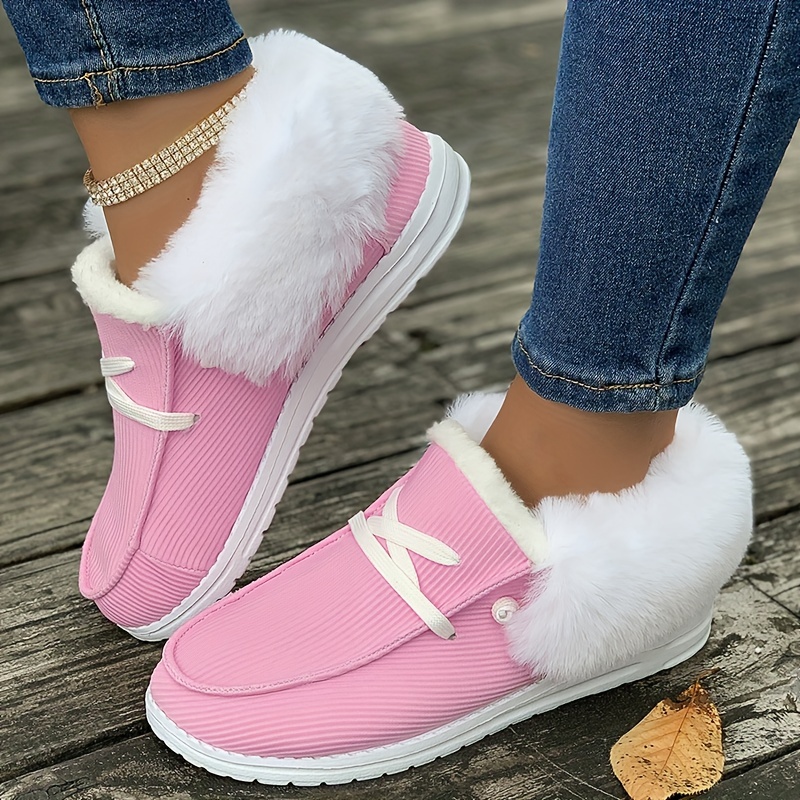 womens fluffy plush lined snow boots winter warm slip on fuzzy flat shoes thermal low top shoes details 0