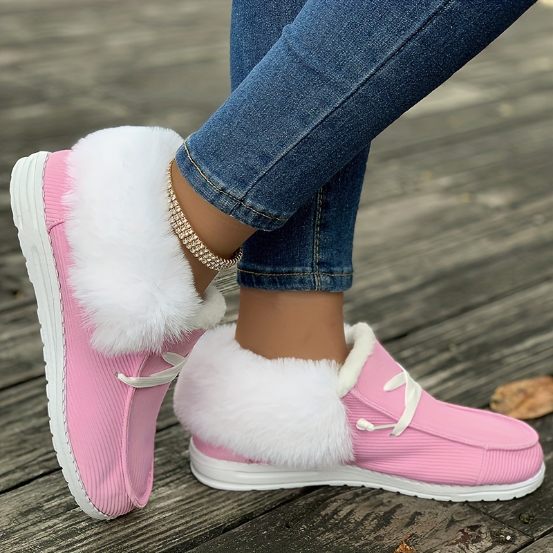 womens fluffy plush lined snow boots winter warm slip on fuzzy flat shoes thermal low top shoes details 1