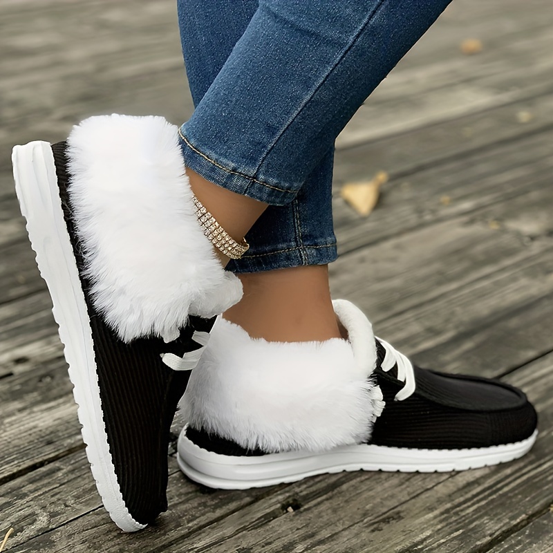 womens fluffy plush lined snow boots winter warm slip on fuzzy flat shoes thermal low top shoes details 3