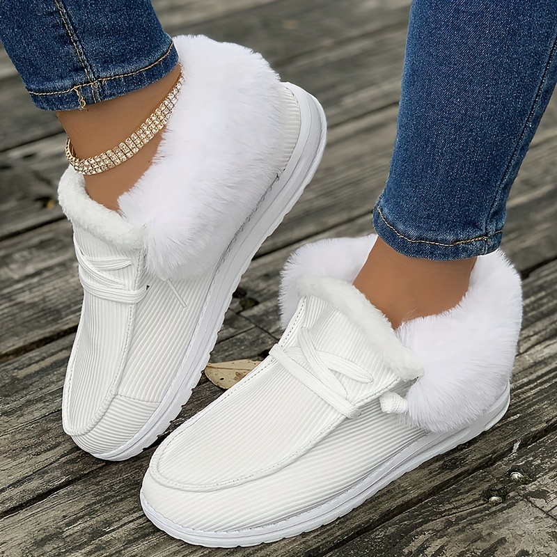 womens fluffy plush lined snow boots winter warm slip on fuzzy flat shoes thermal low top shoes details 7