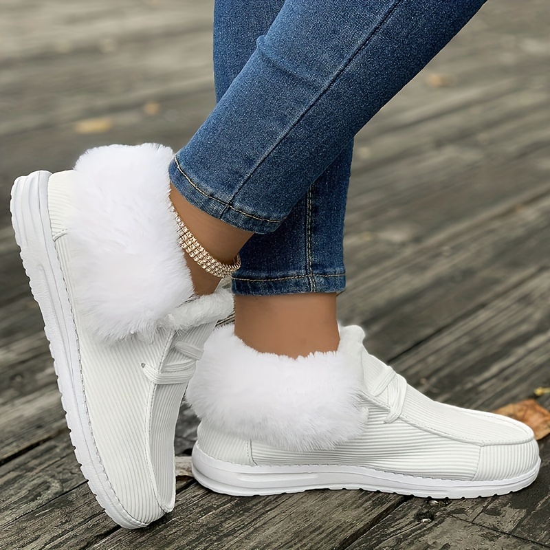 womens fluffy plush lined snow boots winter warm slip on fuzzy flat shoes thermal low top shoes details 8