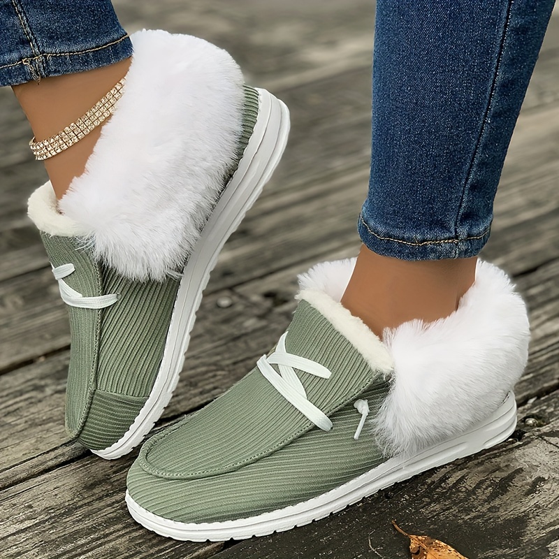 womens fluffy plush lined snow boots winter warm slip on fuzzy flat shoes thermal low top shoes details 9