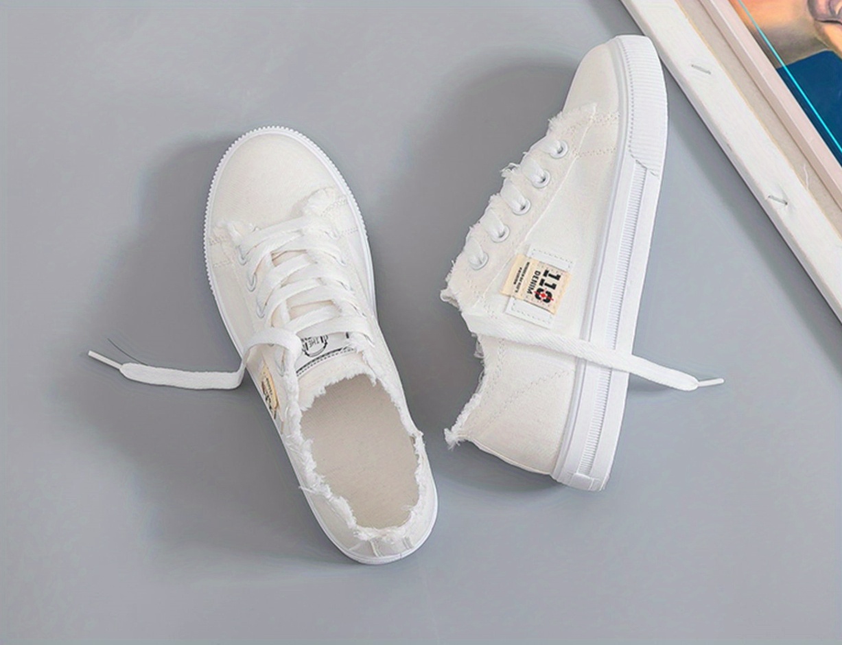 womens flat canvas shoes versatile low top lace up skate shoes casual walking sneakers details 3