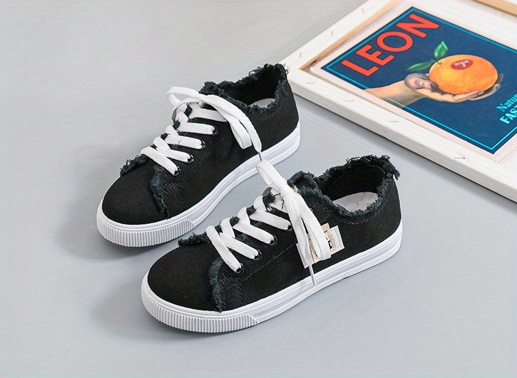 womens flat canvas shoes versatile low top lace up skate shoes casual walking sneakers details 4