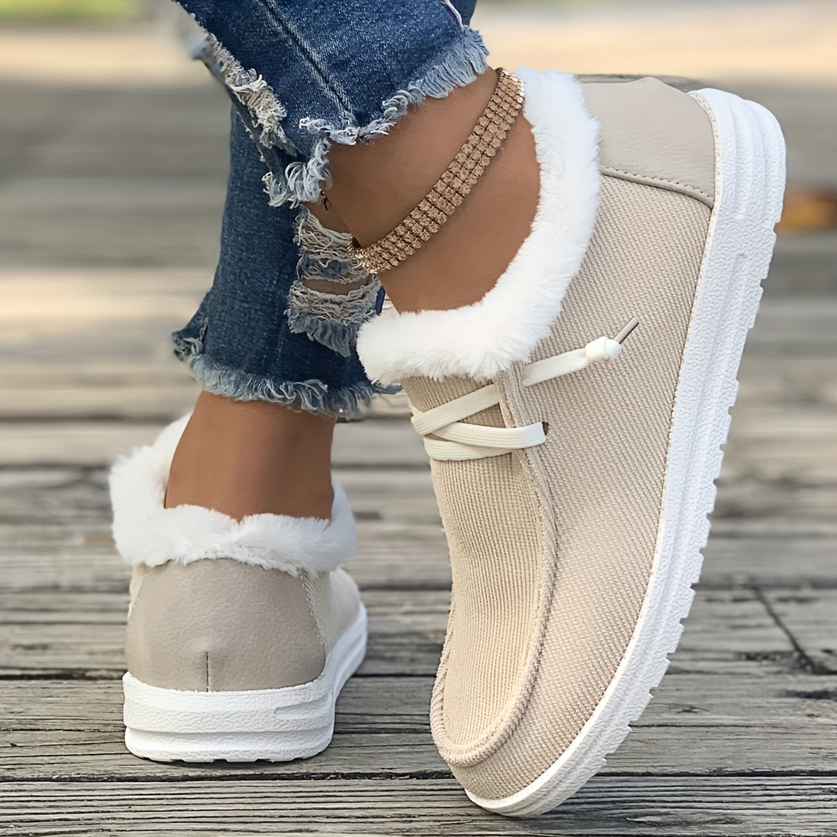 womens simple canvas shoes casual lace up plush lined shoes lightweight low top sneakers details 2