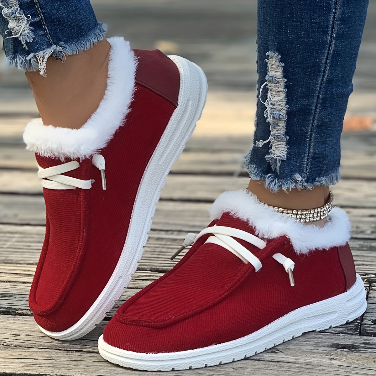 womens simple canvas shoes casual lace up plush lined shoes lightweight low top sneakers details 4