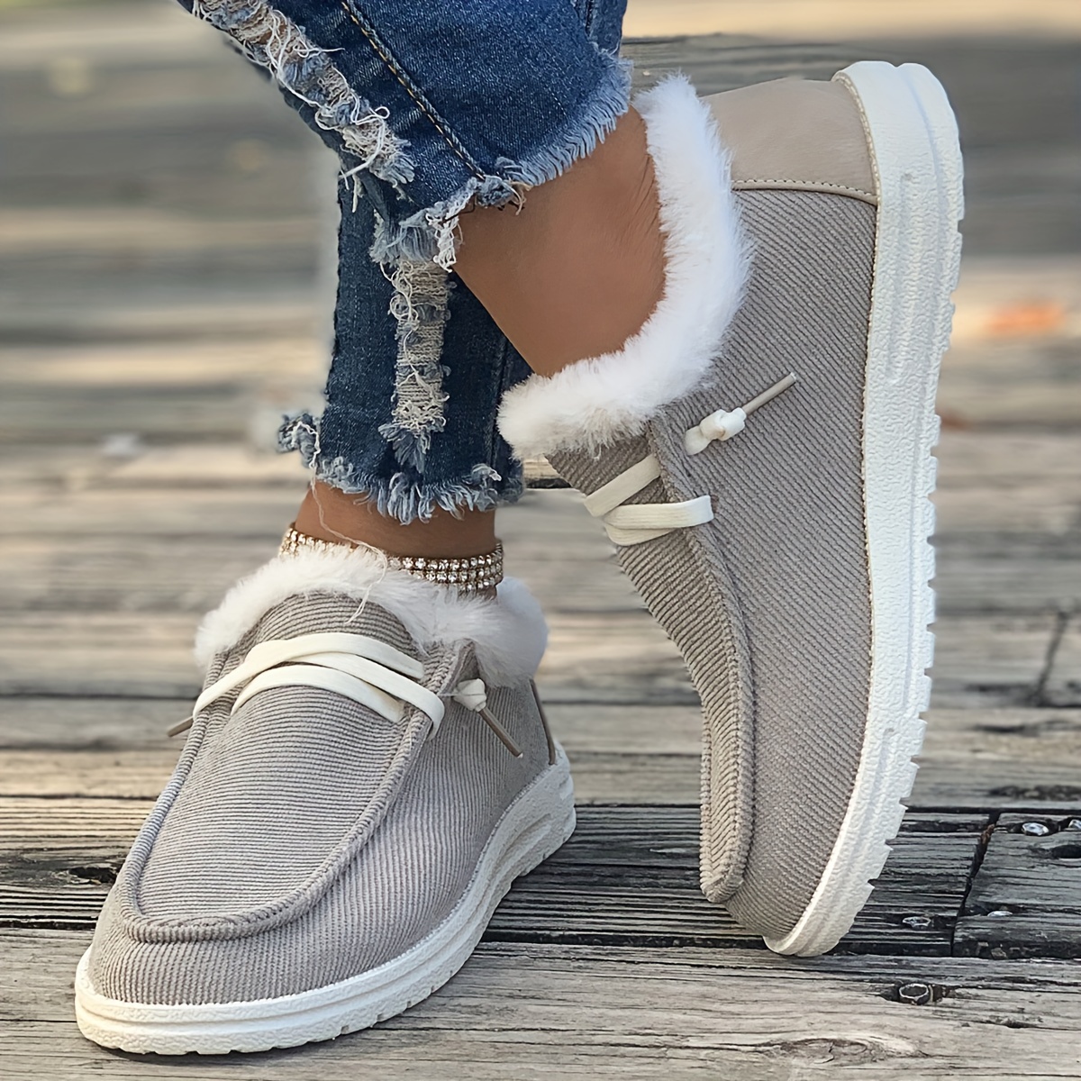 womens simple canvas shoes casual lace up plush lined shoes lightweight low top sneakers details 6