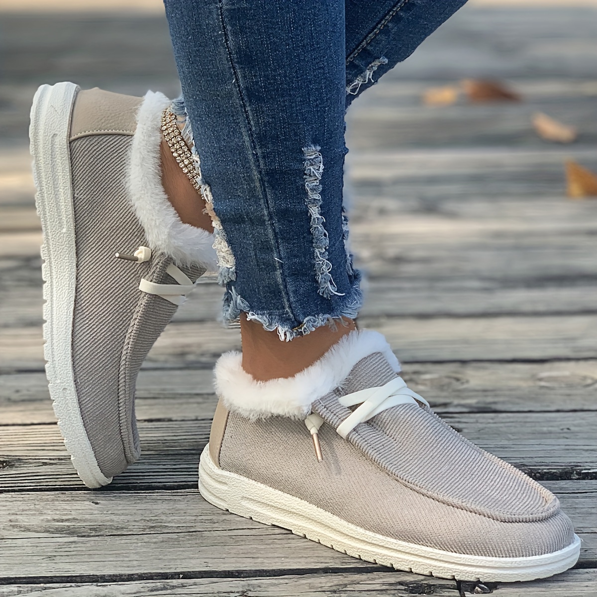 womens simple canvas shoes casual lace up plush lined shoes lightweight low top sneakers details 7