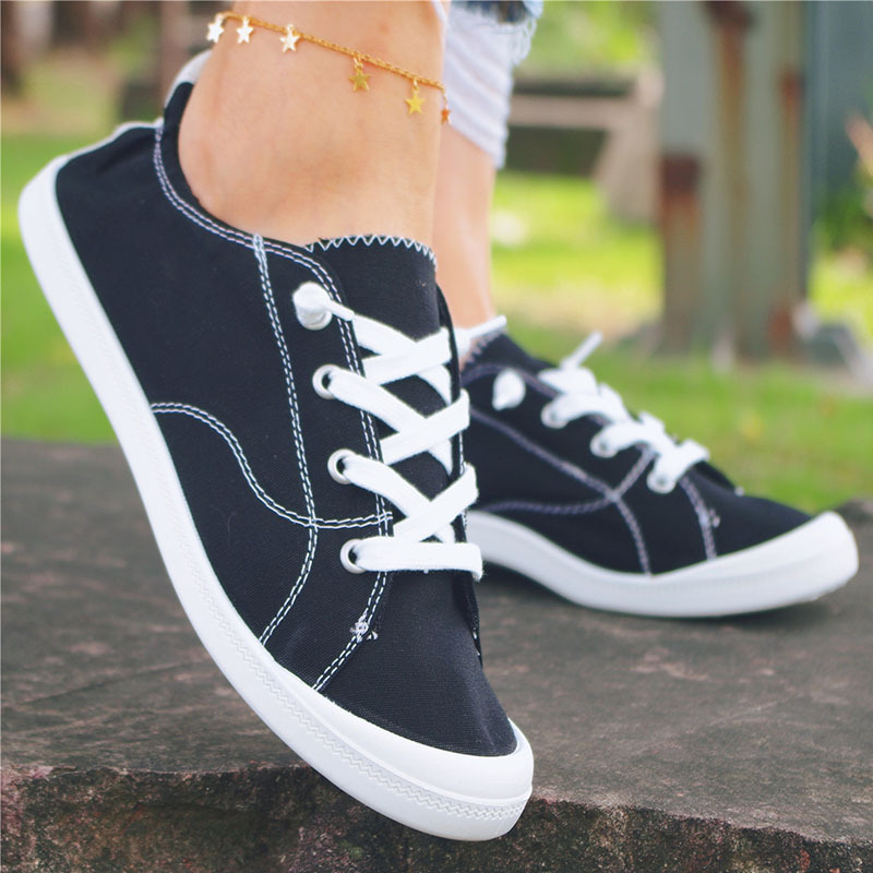 womens comfy flat canvas shoes lace up low top casual walking shoes womens round toe footwear details 6