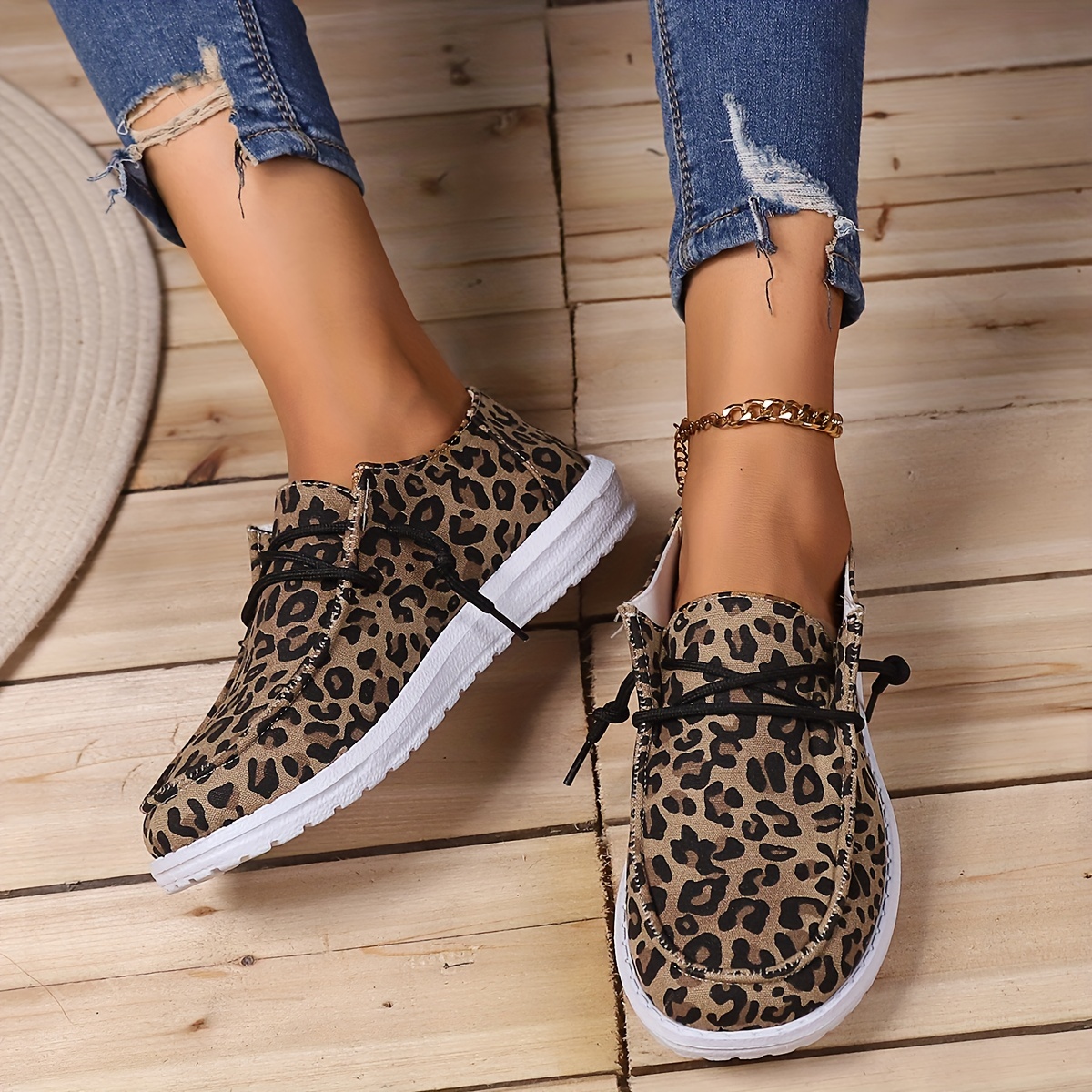 womens low top canvas shoes casual leopard print slip on loafers lightweight flat walking sneakers details 12