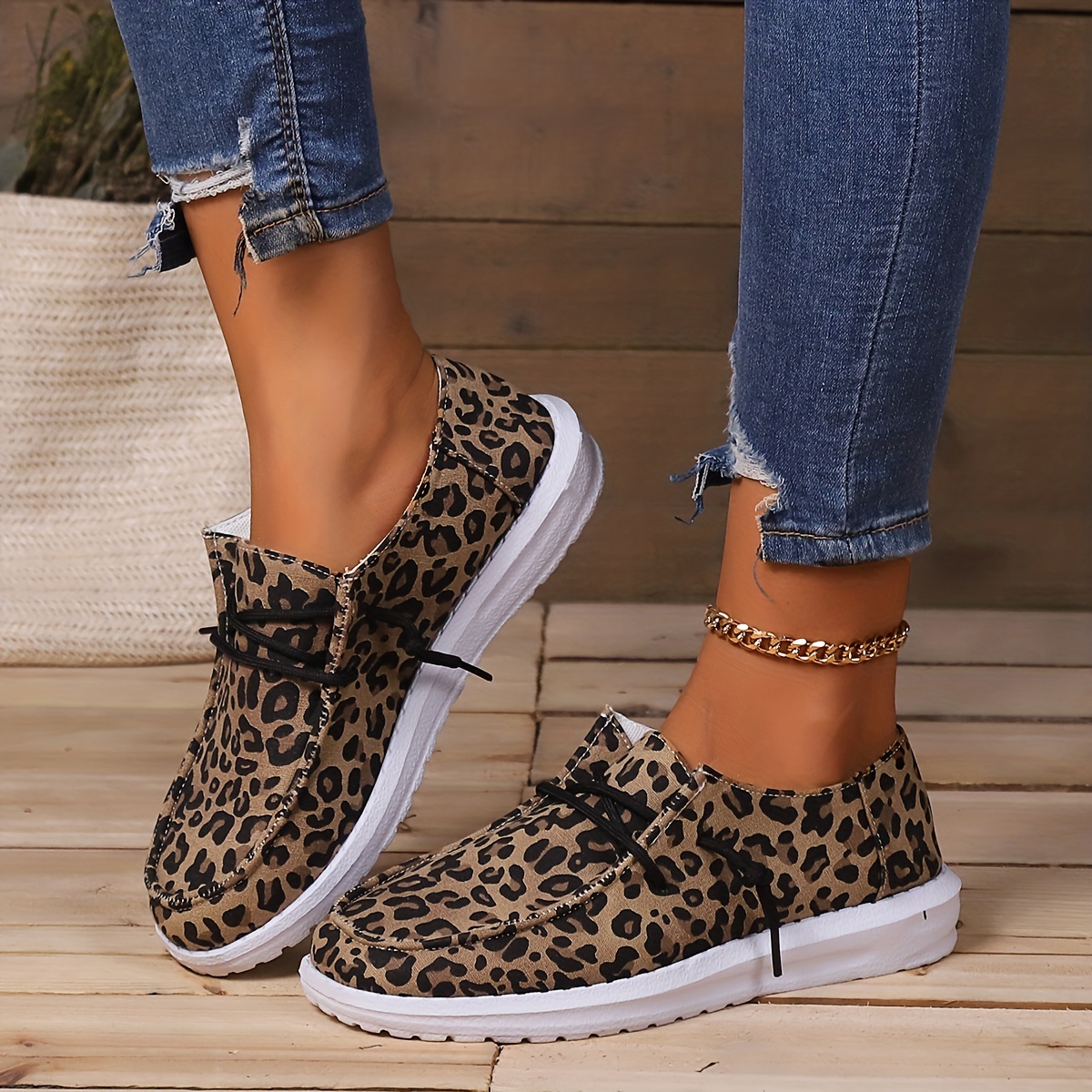 womens low top canvas shoes casual leopard print slip on loafers lightweight flat walking sneakers details 13