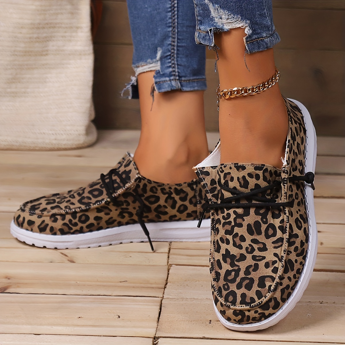 womens low top canvas shoes casual leopard print slip on loafers lightweight flat walking sneakers details 14