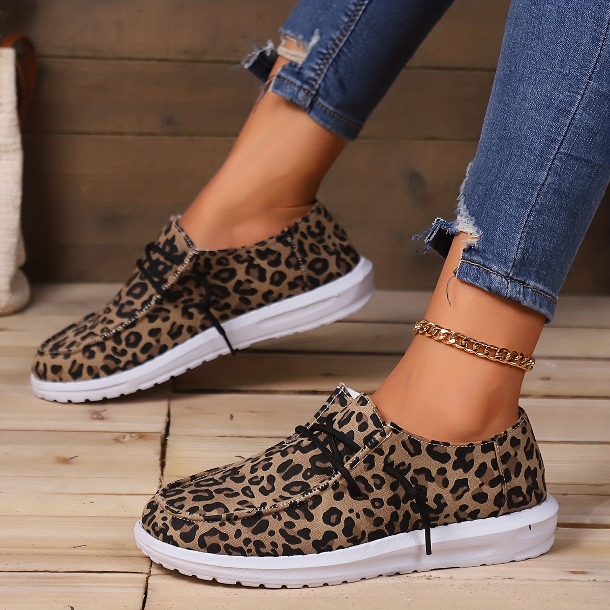 womens low top canvas shoes casual leopard print slip on loafers lightweight flat walking sneakers details 15