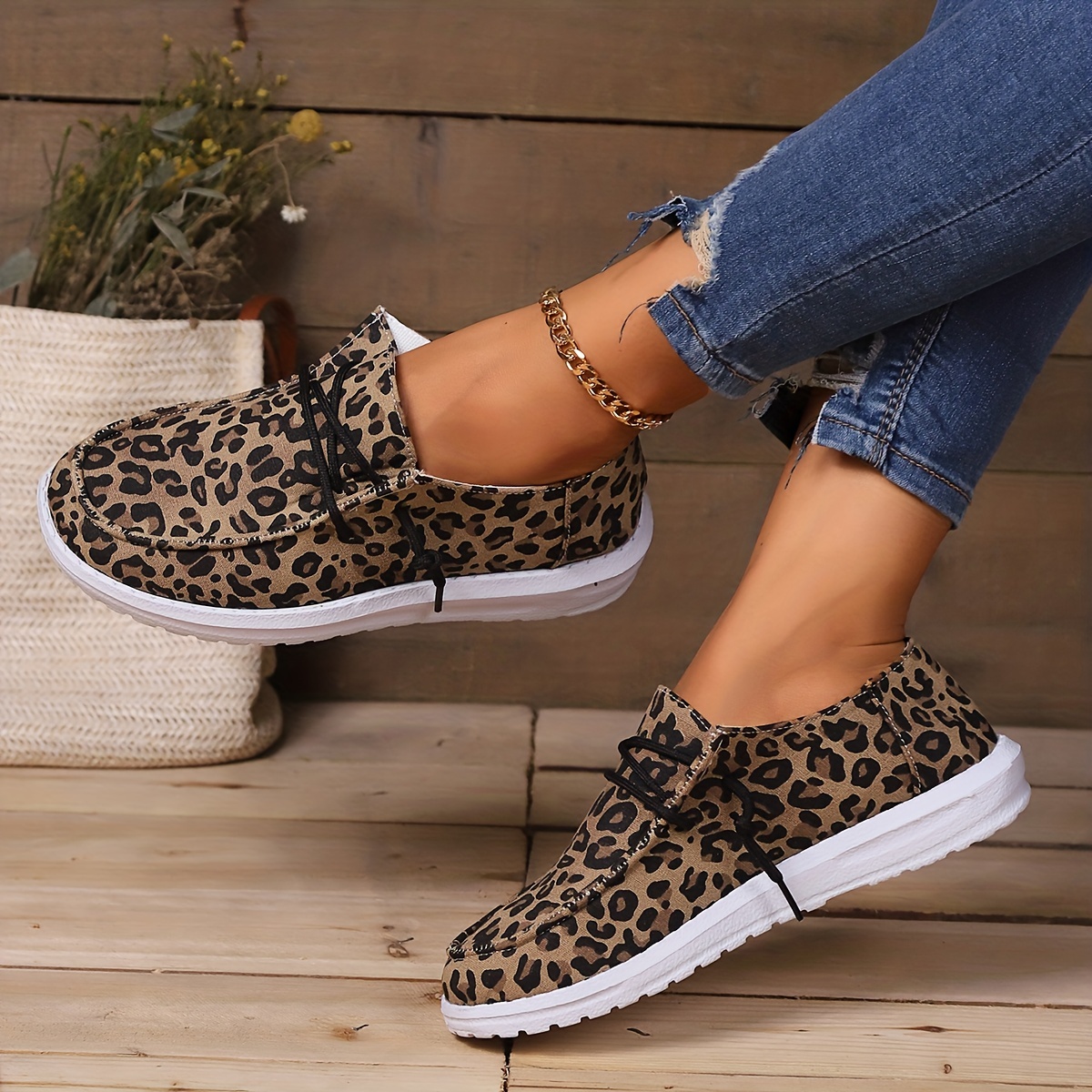 womens low top canvas shoes casual leopard print slip on loafers lightweight flat walking sneakers details 16