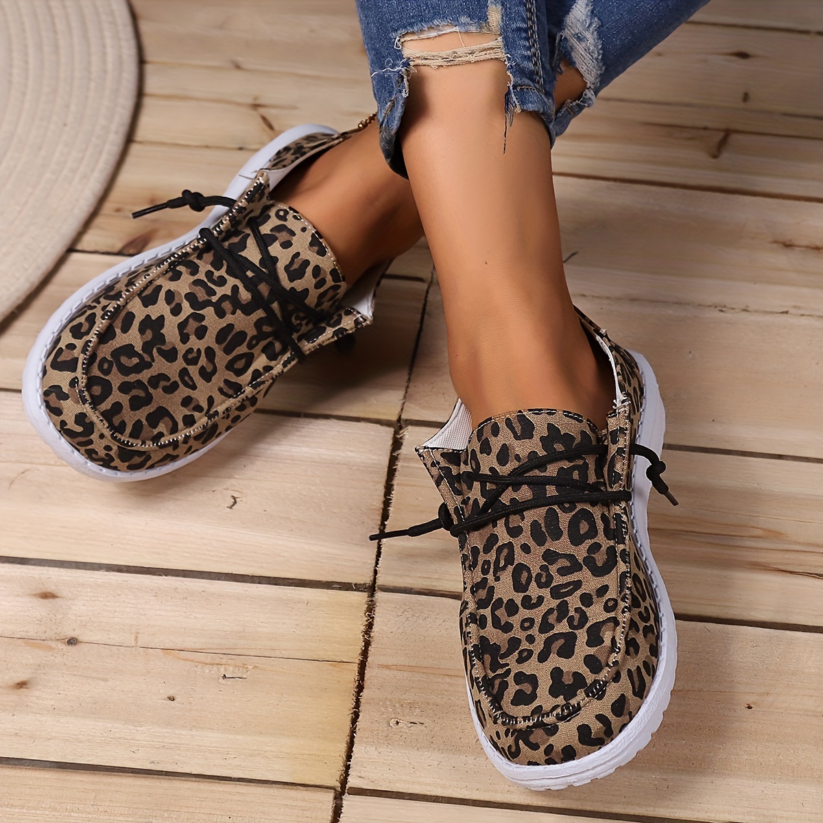 womens low top canvas shoes casual leopard print slip on loafers lightweight flat walking sneakers details 17